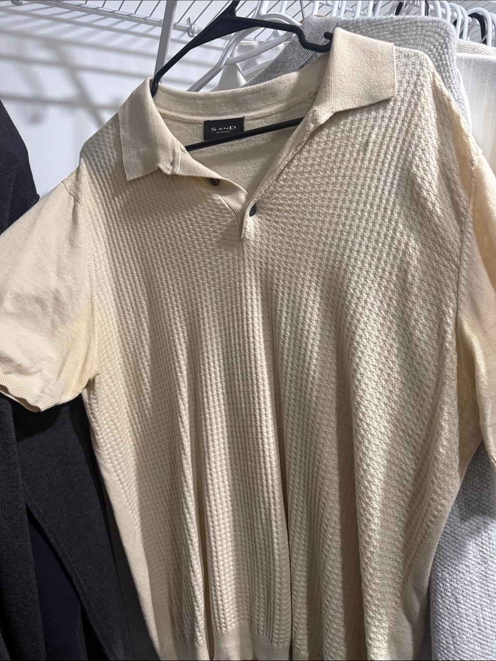 SAND Men's Cream Knit Polo Shirt